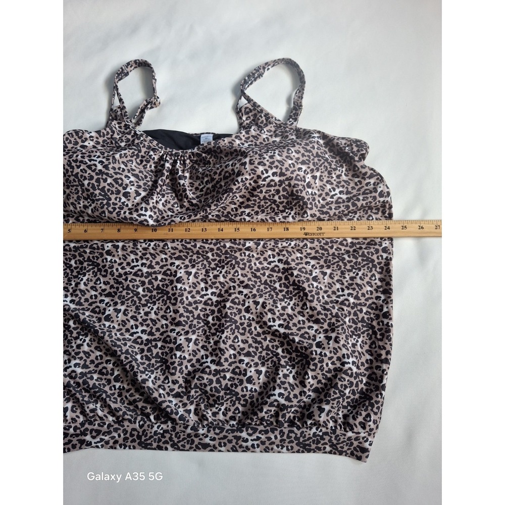 Ocean blue Women's Plus Blouson Bandeau Tankini Top Leopard Print 3XL‎ - Picture 5 of 8